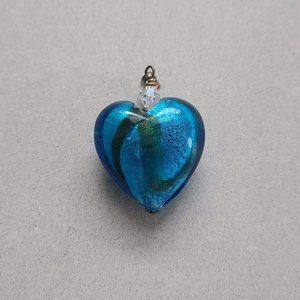 Blue Blown Glass Heart Shaped Pendant with Chain